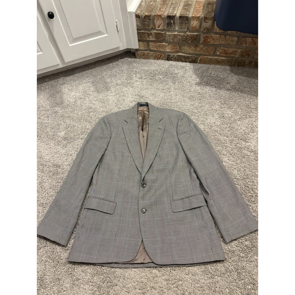 Brooks Brothers Mens 42L Wool Fabric Glen Plaid Blazer Jacket Black Blue Gray